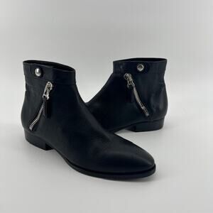 Aquatalia Rose Tumbled Calf Ankle Boot Womens 9 Black Leather Side Zip Bootie